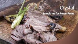  Presentation with vegetable cutting board - Beautiful PPT theme featuring lamb knuckle with vegetable backdrop and a violet colored foreground