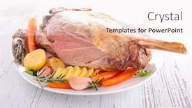  Presentation with robotic leg - Cool new PPT theme with lamb-leg-and-vegetable backdrop and a sky blue colored foreground