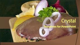  Presentation with liver - PPT theme having lamb liver with onions parsley and lemon ready to make lamb's fry background and a tawny brown colored foreground