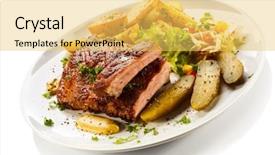  Presentation with ribs - PPT theme enhanced with lamb meat - tasty grilled ribs with vegetables background and a yellow colored foreground
