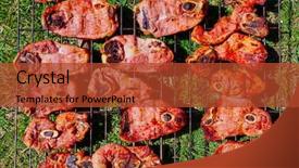  Presentation with grilled - Audience pleasing PPT theme consisting of lamb meat grilled at bar b cue from spain bar-b-cue backdrop and a red colored foreground