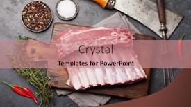  Presentation with ribs - Theme with lamb-ribs-cooking-raw-rack background and a coral colored foreground