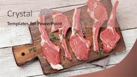  Presentation with ribs - PPT layouts having lamb-ribs-cooking-raw-rack background and a coral colored foreground