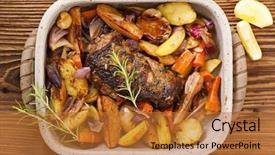  Presentation with fruit vegetable cartoon - PPT layouts featuring lamb roast with vegetable background and a red colored foreground