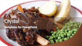  Presentation with wine green - Audience pleasing presentation design consisting of lamb shanks braised with wine onion garlic carrots mushrooms and herbs served with boiled jacket potatoes and green peas backdrop and a tawny brown colored foreground