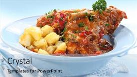  Presentation with slow food - PPT theme featuring lamb shanks slow-cooked background and a light blue colored foreground