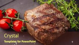  Presentation with modern food - PPT theme featuring lamb-steak-with-cherry-tomatoes background and a tawny brown colored foreground