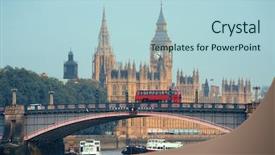  Presentation with parliament - Presentation featuring lambeth bridge with red bus background and a light blue colored foreground
