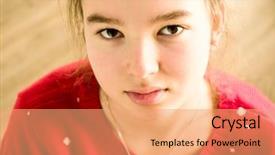  Presentation with teen girl tech - Beautiful presentation theme featuring laments - pensive teen girl face backdrop and a coral colored foreground