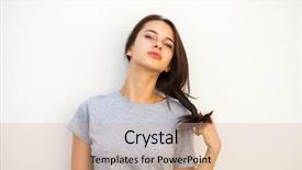  Presentation with sad woman - Beautiful PPT theme featuring laments - sad brunette woman isolated backdrop and a coral colored foreground