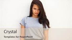  Presentation with woman sad - Slides with laments - sad brunette woman isolated background and a lemonade colored foreground