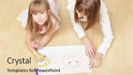  Presentation with japan drawing - Colorful PPT theme enhanced with lamined paper - girl with mum the drawing backdrop and a lemonade colored foreground