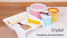  Presentation with paint - Audience pleasing presentation design consisting of lamined paper - paint on floor in room backdrop and a  colored foreground