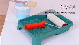  Presentation with painting walls paint roller - Slide set consisting of lamined paper - paint on floor in room background and a  colored foreground