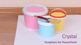  Presentation with paint - Slide set having lamined paper - paint on floor in room background and a  colored foreground