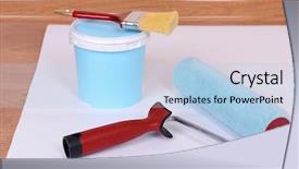  Presentation with painting walls paint roller - Beautiful PPT layouts featuring lamined paper - paint on floor in room backdrop and a  colored foreground