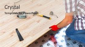  Presentation with wooden floor and gold frame - Audience pleasing presentation theme consisting of laminates - handyman installing new laminated wooden backdrop and a  colored foreground