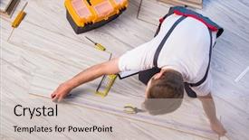 Presentation with flooring - Audience pleasing presentation theme consisting of laminates - man laying laminate flooring backdrop and a soft green colored foreground