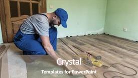  Presentation with migrant worker - Cool new PPT layouts with laminates - worker install the laminate floor backdrop and a coral colored foreground