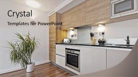  Presentation with kitchen - PPT theme enhanced with lamination steel - beautiful modern kitchen with built background and a mint green colored foreground