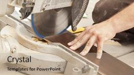  Presentation with flooring - Cool new theme with lamination steel - contractor using circular saw cutting backdrop and a mint green colored foreground