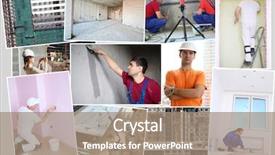  Presentation with painting walls paint roller - Presentation with lamination steel - eight workers six models mount background and a coral colored foreground