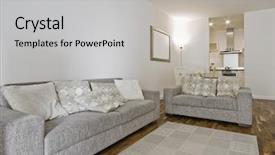  Presentation with what is our plan - Colorful slides enhanced with lamination steel - fully furnished open plan living backdrop and a light gray colored foreground