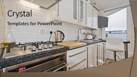  Presentation with tall - PPT theme enhanced with lamination steel - modern kitchen counter with breakfast background and a  colored foreground
