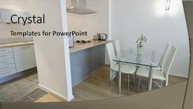 Presentation with dining table - Beautiful presentation theme featuring lamination steel - modern open plan kitchen backdrop and a light gray colored foreground