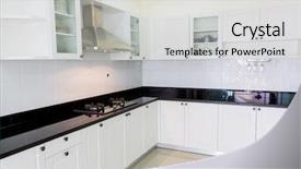  Presentation with clean - Presentation theme featuring lamination steel - modern white clean kitchen interior background and a  colored foreground