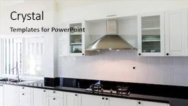  Presentation with clean - Presentation theme featuring lamination steel - modern white clean kitchen interior background and a light gray colored foreground