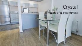  Presentation with dining table - Presentation theme having lamination steel - open plan modern kitchen background and a light gray colored foreground