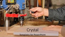  Presentation with milling machine - Slide deck with lamination steel - worker hands using wood milling background and a coral colored foreground