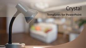  Presentation with living room - Presentation having lamp and notebook on table background and a  colored foreground