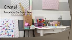  Presentation with home design - Slide deck featuring lamp basket - colorful design workplace at home background and a soft green colored foreground