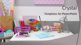  Presentation with home design - Presentation theme consisting of lamp basket - colorful design workplace at home background and a lemonade colored foreground