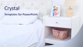  Presentation with room - Slides with lamp basket - comfortable soft bed in room background and a sky blue colored foreground