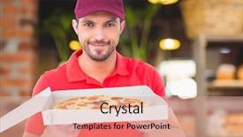  Presentation with pizza - PPT layouts featuring lamp basket - digital composite of deliveryman showing background and a coral colored foreground