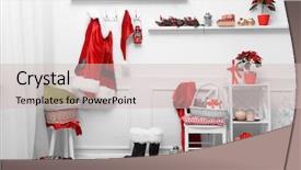  Presentation with white clay tiled roof - Slide deck having lamp basket - santa costume hanging in white background and a  colored foreground