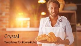  Presentation with coffee shop - PPT layouts enhanced with lamp basket - waiter holding croissant background and a  colored foreground
