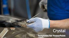  Presentation with mechanic car service repair maintenance - Cool new slide deck with lamp checking for motor oil backdrop and a violet colored foreground