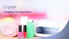  Presentation with nails manicure - Amazing presentation having lamp for nails and accessories for manicure on table on bright background backdrop and a sky blue colored foreground