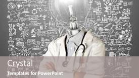  Presentation with man head in hands - Colorful slide set enhanced with lamp head doctor man with stethoscope against different backgrounds backdrop and a gray colored foreground