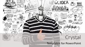  Presentation with head - Colorful presentation design enhanced with lamp head man in striped showing well done backdrop and a light gray colored foreground