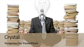  Presentation with many books - Colorful presentation theme enhanced with lamp-head with many book backdrop and a coral colored foreground