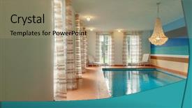  Presentation with private sector partnerships - Presentation design featuring lamp lit - house interiors private swimming pool background and a coral colored foreground