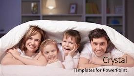  Presentation with families - Presentation theme having lamp people - families with children in bed background and a coral colored foreground