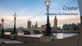  Presentation with dolphin - Presentation design with lamp posts on the queen background and a light blue colored foreground