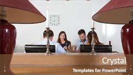  Presentation with dinner - PPT theme consisting of lamp shade - four young friends enjoying background and a  colored foreground