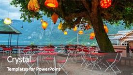  Presentation with restaurant - Presentation theme featuring lampions in empty restaurant background and a gray colored foreground